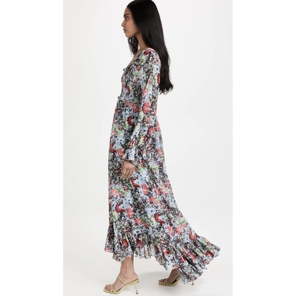 Cinq A Sept Leigh Floral Print Ruffle Dress Size 4 Blue Spring Wedding Boho - Picture 10 of 10